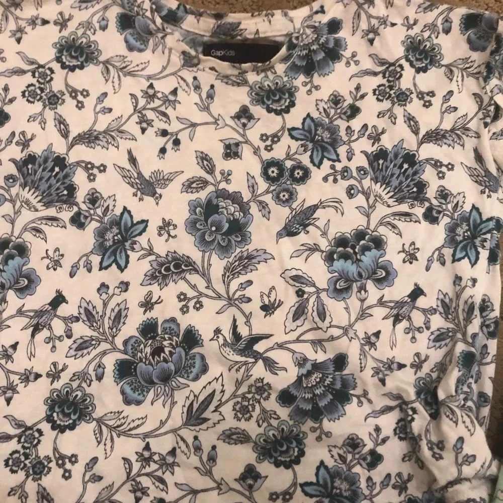 Set of 2 gap kids xs 4-5 floral tee shirts modal green blue